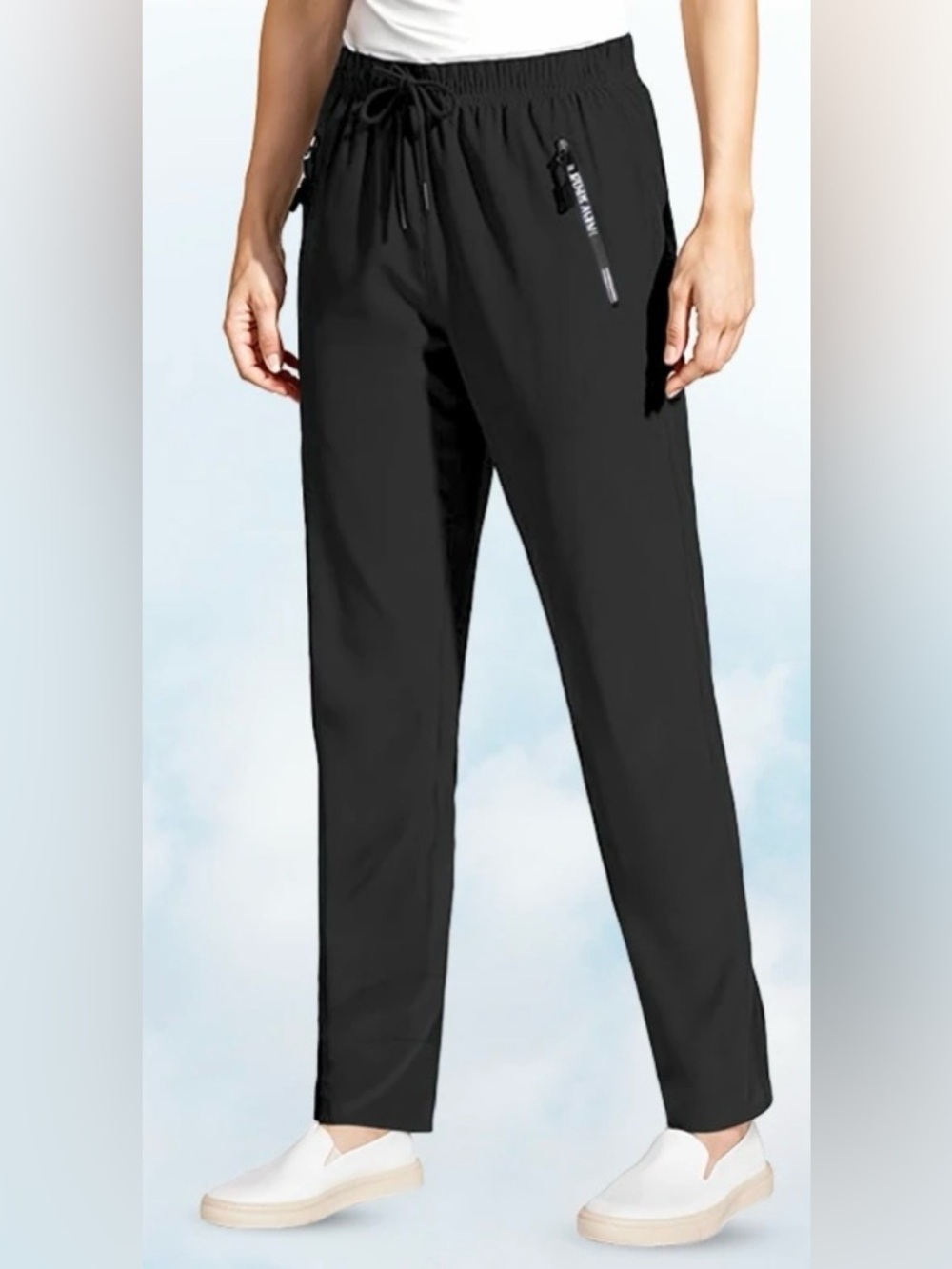 STRETCH ACTIVE track pant deep zipper pockets elastic waistband black NEW size L